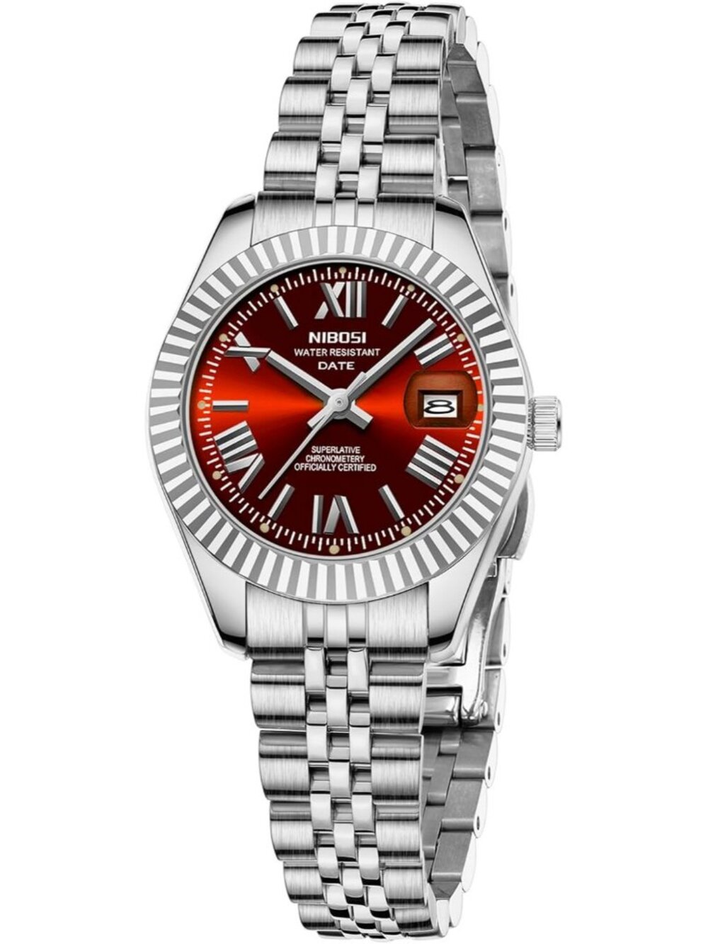 Nibosi Women's Silver Red Analog Quartz Stainless Steel Waterproof Luxury Watch